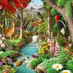 Пазл: Лесной водопадик