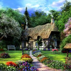 Пазл: Розы у коттеджа