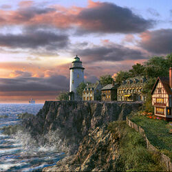 Пазл: Закат на маяке