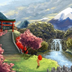 Пазл: Японский весенний пейзаж