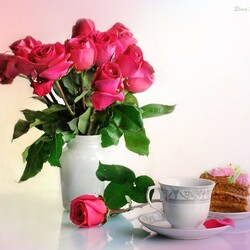 Пазл: Розы и чай