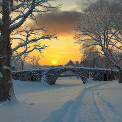 Пазл: Зимний закат в парке