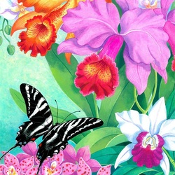 Пазл: Орхидеи и бабочка