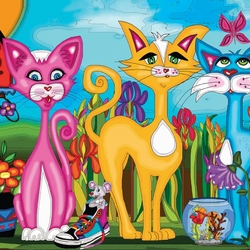 Пазл: Разноцветные кошки