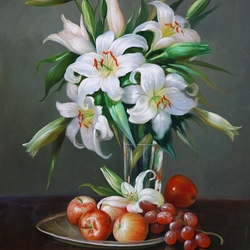 Пазл: Натюрморт с белыми лилиями