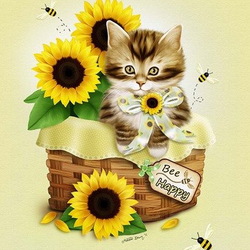 Пазл: Котик и пчёлки 
