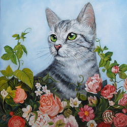 Пазл: Кошка в цветах