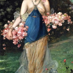 Пазл: Красавица с розовыми цветами