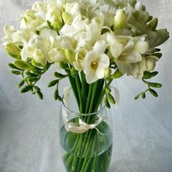 Пазл: Белые фрезии в вазе