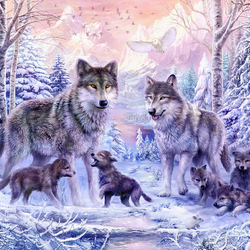 Пазл: Зимние волки