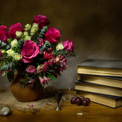 Пазл: Розы и книги