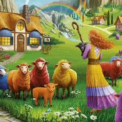 Пазл: Цветные овечки
