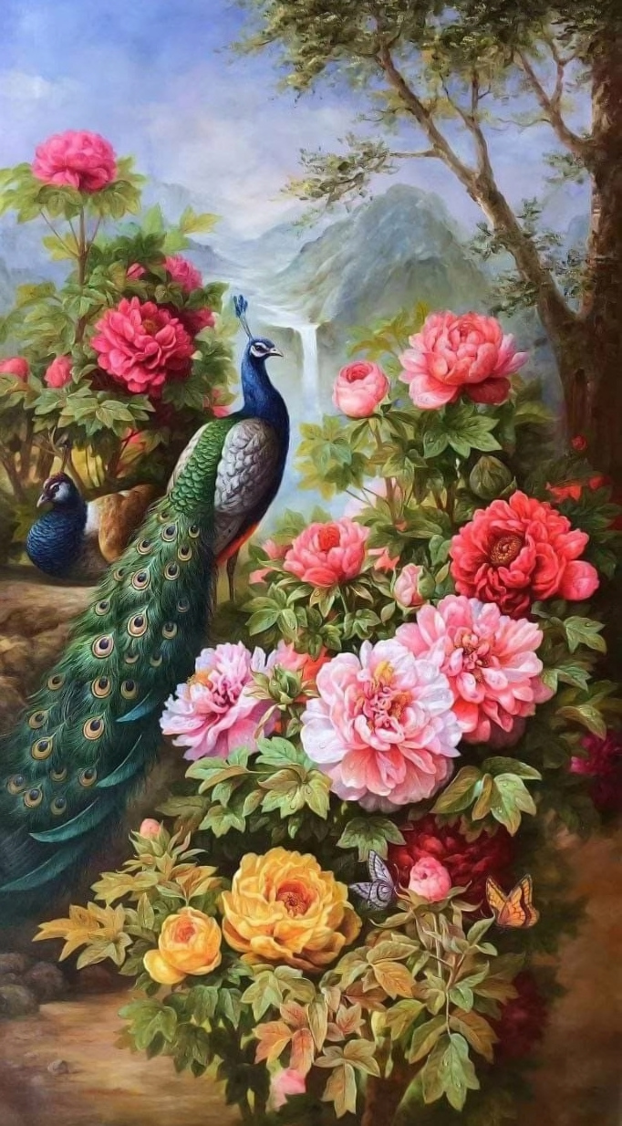 Пазл «Павлины в пионах» из 264 элементов | Собрать онлайн пазл №263874