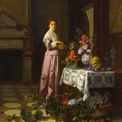 Пазл: Женщина с фруктами и цветами