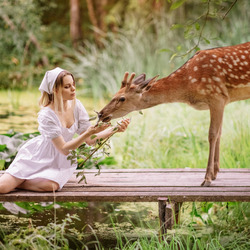 Пазл: Олененок и девушка