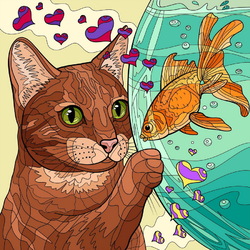 Пазл: Кот и аквариум