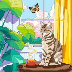 Пазл: Кот и бабочка