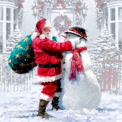 Пазл: Санта и снеговик
