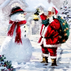 Пазл: Санта и снеговик