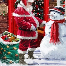 Пазл: Санта читает письмо снеговичку