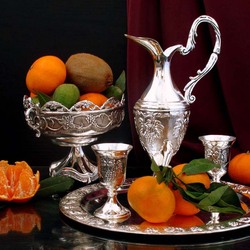 Пазл: Серебро и фрукты