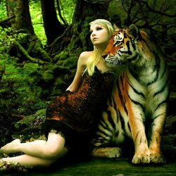 Пазл: Девушка и тигр 