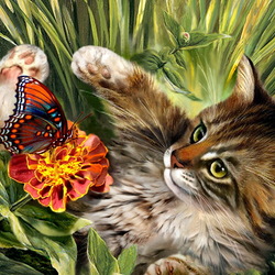 Пазл: Котёнок и бабочка 