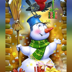 Пазл: Снеговик с подарками