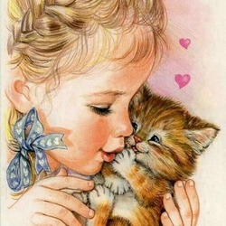Пазл: Девочка с котёнком