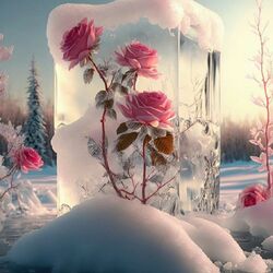 Пазл: Розы  в ледяном плену