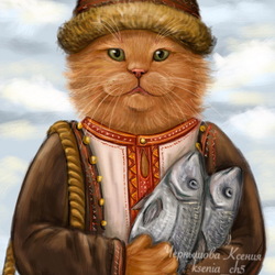 Пазл: Сибирский кот с рыбкой