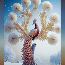 Пазл: Павлин на снежном дереве