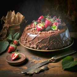 Пазл: Шоколадный торт с ягодами