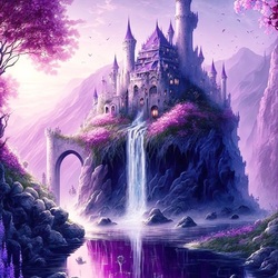 Пазл: Замок с водопадом