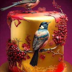 Пазл: Торт и птицы