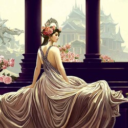 Пазл: Принцесса с розовыми розами