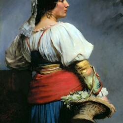 Пазл: Итальянка с цветами в корзине