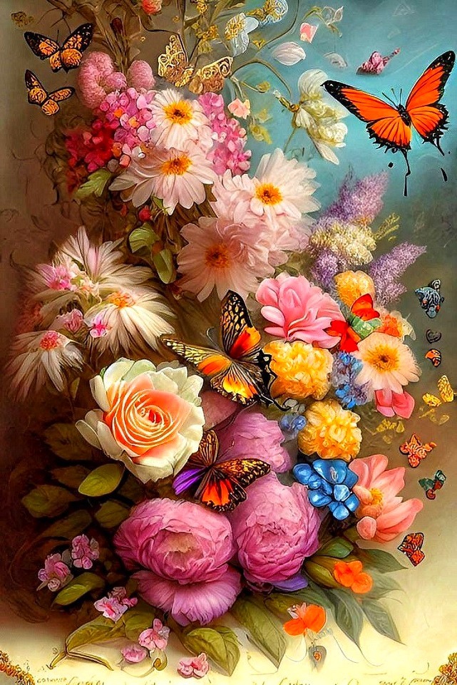 Пазл «Цветы и бабочки» из 150 элементов | Собрать онлайн пазл №277467