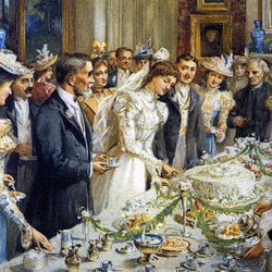 Пазл: Невеста разрезает торт