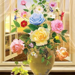 Пазл: Букет у окна