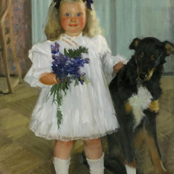 Пазл: Портрет Ирины Кустодиевой с собакой Шумкой