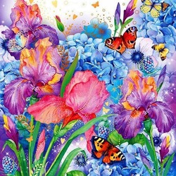 Пазл: Бабочки в цветах