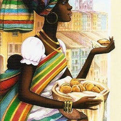 Пазл: Африканская девушка с персиками