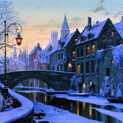 Пазл: Зимний вечер в Брюгге