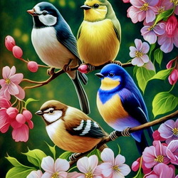 Пазл: Цветы и птицы