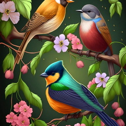 Пазл: Цветы и птицы