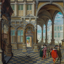 Пазл: Дворянская семья и ее окружение во дворе дворца 