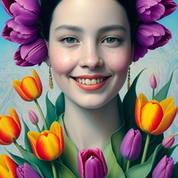Пазл: Девушка с тюльпанами