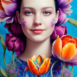 Пазл: Девушка с тюльпанами