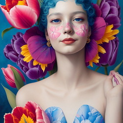 Пазл: Девушка с тюльпанами